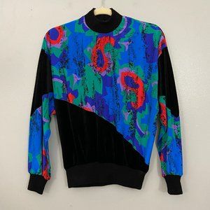 Vintage Bright 1980s Malia Black Velvet Top